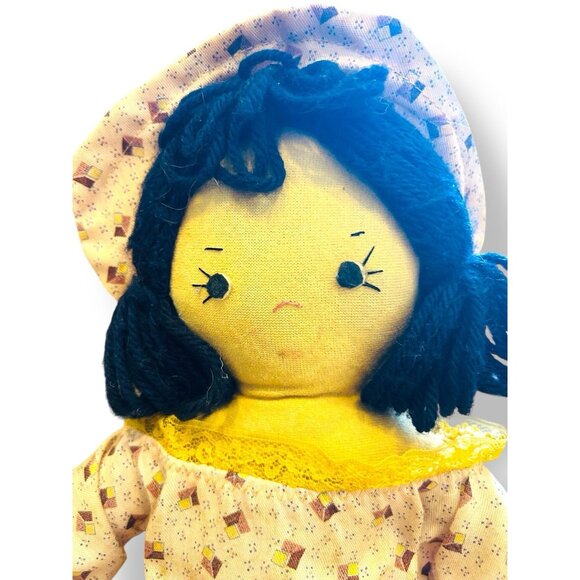 Vintage Handmade Rag Doll by Colon Sisters Yellow Dress Blue Yarn Hair 12 in - Picture 3 of 11